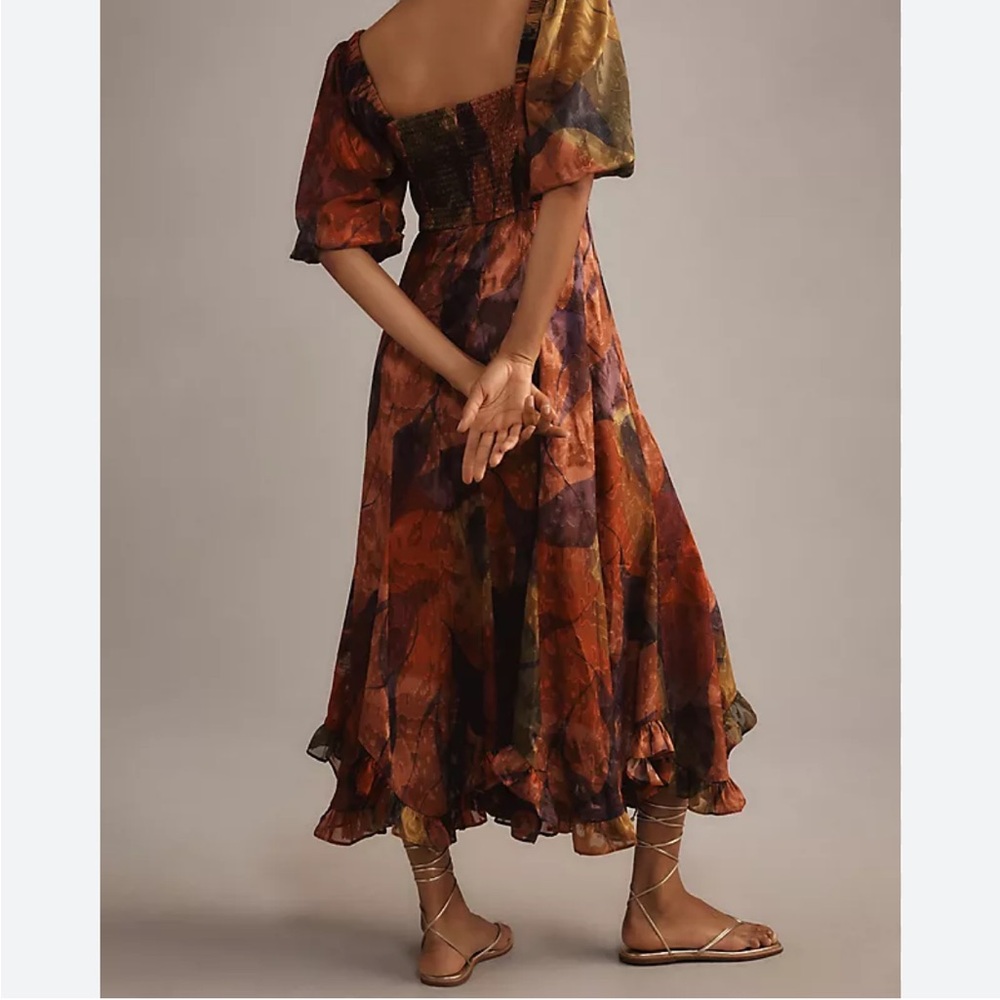 Anthropologie Purple and Red Printed Midi Dress - Picture 6 of 7